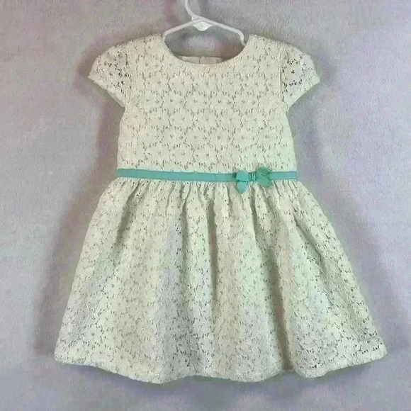 Carter’s Dress Toddler 24 months White Lace Aqua Bow Lined Girls - Picture 1 of 8